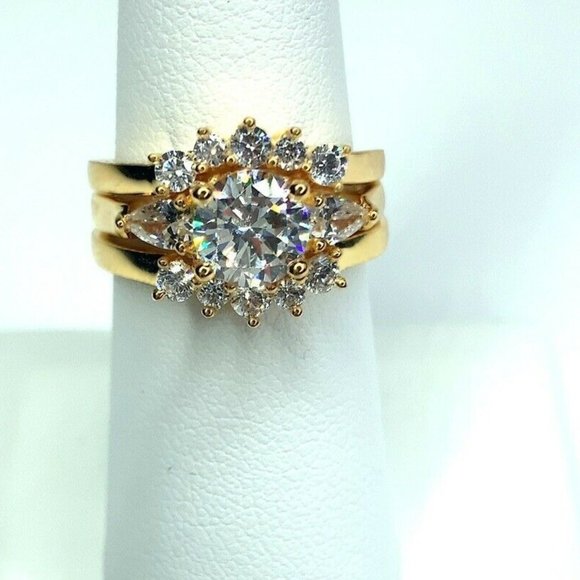 14K Gold Plated Sterling Silver Round Cubic Zirconia CZ Swirl Bridal Set… - Picture 1 of 8